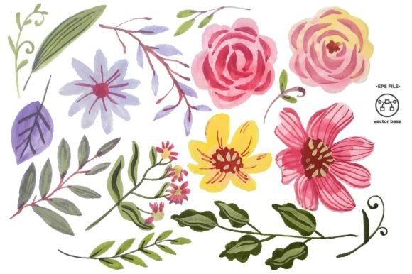 Download Watercolor Flower Elements Clip Art - Elements Collection
