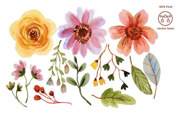 Download Watercolor Flower Elements Clip Art - Elements Collection