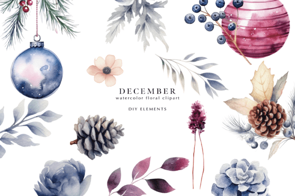 Download Watercolor Christmas DIY Elements Set - Elements Collection