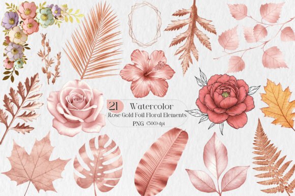 Download Rose Gold Foil Floral Elements - Elements Collection