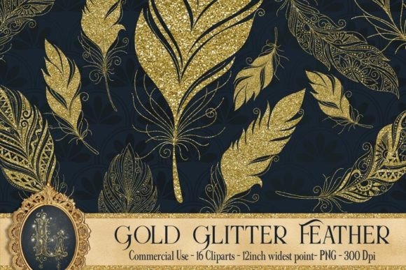 Download Gold Glitter Feather Overlay Clip Art - Glitter Collection
