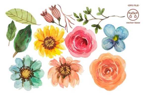 Download Watercolor Flower Elements Clip Art - Elements Collection