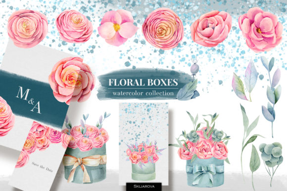 Download Floral Boxes. Watercolor Floral Elements - Elements Collection