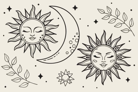 Download Boho Sun Moon Stars and Leaves Art - Boho Collection